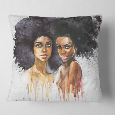 Carré, Portrait de deux femmes afro-américaines - Coussin décoratif imprimé moderne