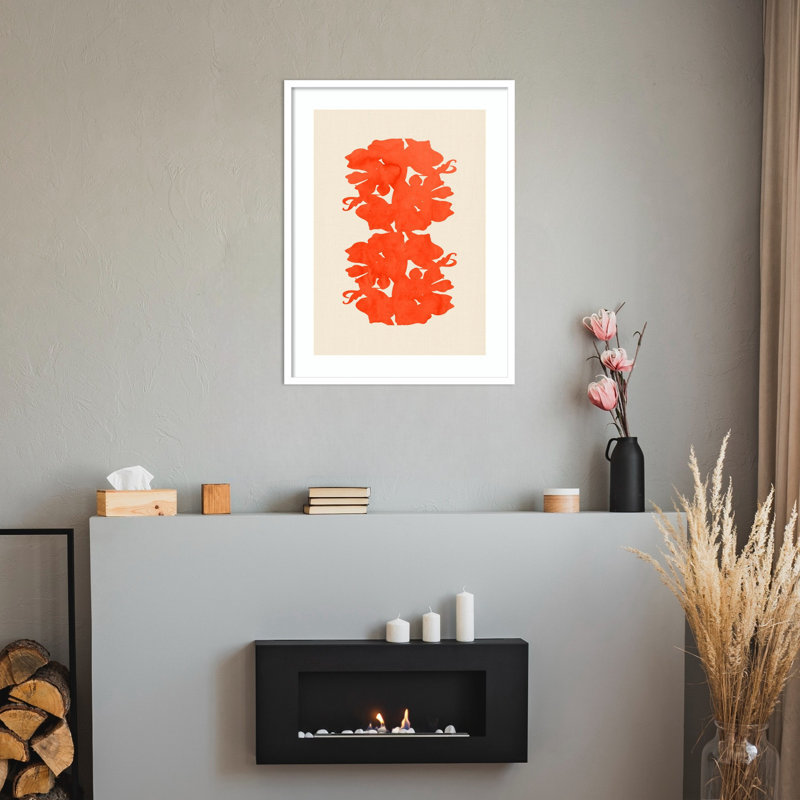 «Orange Floral Silhouettes» par Ortanza, impression sur bois encadrée, H 33 po x l 25 po, Blanc svelte