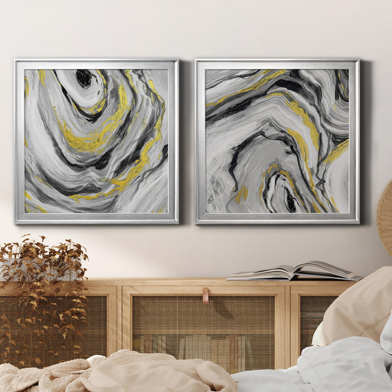 «Bold Agate I», ensemble de 2 reproductions d'art sur toile, H 34,5 po x l 69 po x P 1,5 po, Argent