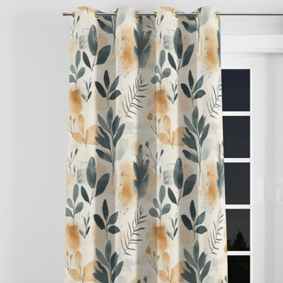 Floral Room Darkening Curtains - Boho Botanical Sand Garden Grommet Curtain - 1 Panel
