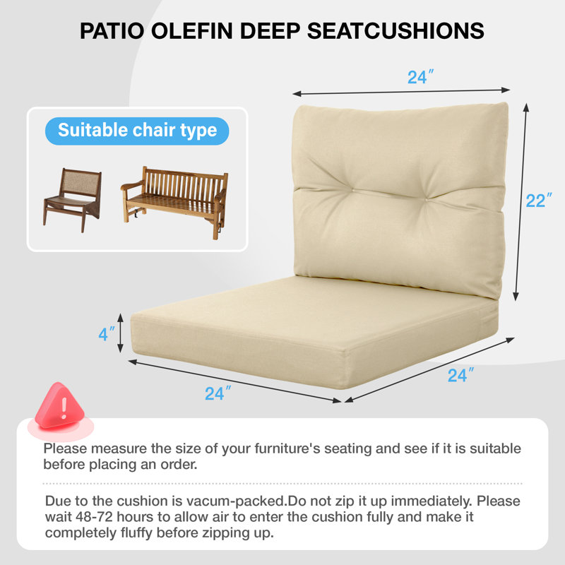 Outdoor Double Waterproof Tech Fade Resistant Deep Seat Cushion Set（Set Of Two), Beige