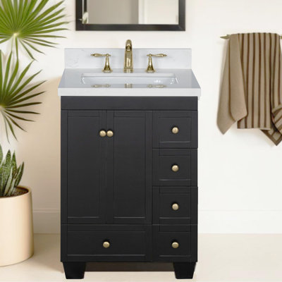Meuble-lavabo de 24 po avec lavabo Lavanti Depos - 100% bois massif de qualité supérieure, meuble-lavabo noir élégant avec meuble de rangement