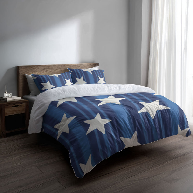 Ensemble d'édredon léger Stars & Stripes, Bleu marine/blanc, Édredon grand + 2 taies d'oreiller standard