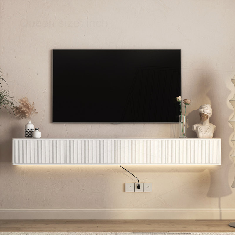 Wall Mounted TV Stand with Led Lights & Power Outlet, White