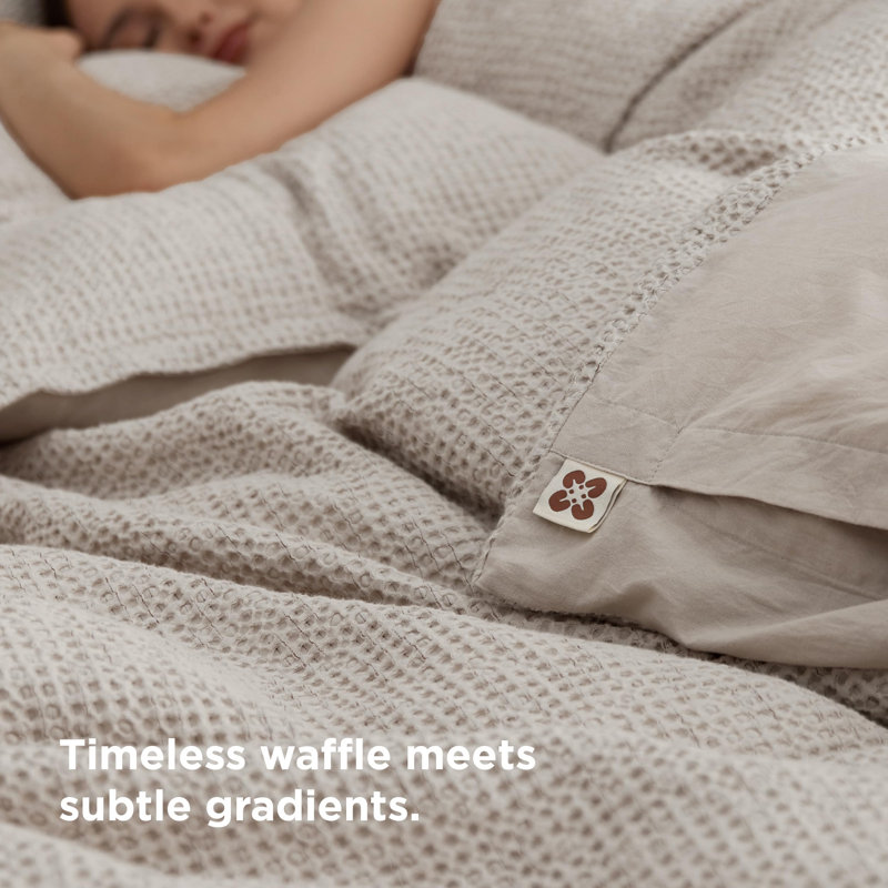 Bedsure Waffle Duvet Cover King - 100% Cotton Duvet Cover Linen Color, Space-Dyed For Enhanced Bedroom Aesthetics, Gentlesoft And Stylish All-Season, 3-Piece Bedding Set With Button Closure, 104"X90"