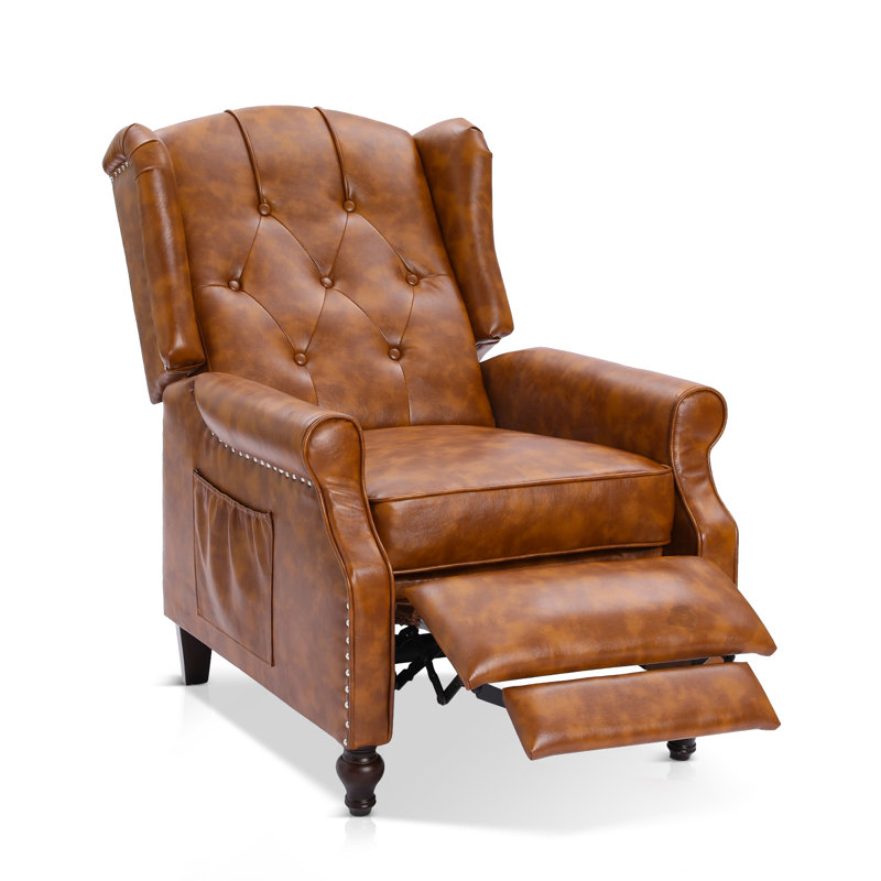 Vintage Pu Leather Recliner Chair With Heated Massage & Wingback Design, Brown
