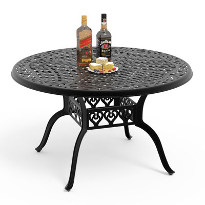 7-Piece 48.03" Round Outdoor Dining Set with Umbrella Hole, 6 Chairs with 15.35" Seat Width