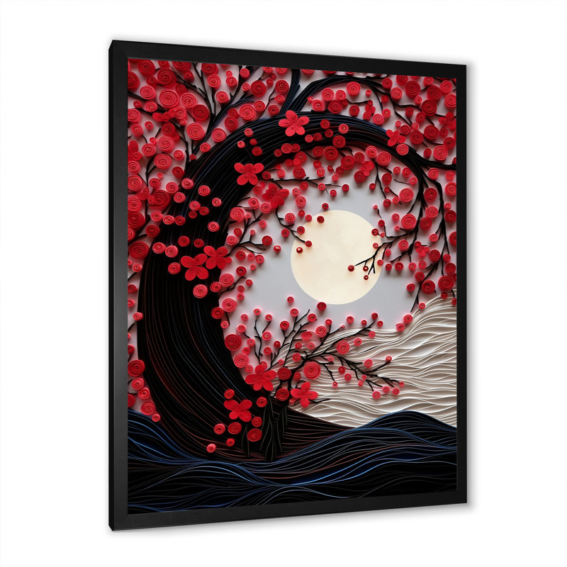 " Red Moon Ruby Radiance I ", Black Single Picture Framed, 44" H x 34" W x 1.5" D