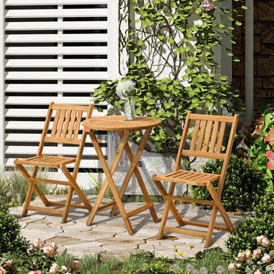 Ensemble bistro 3 pièces en bois d'acacia, meubles de patio pliants avec 2 chaises et table ronde pour l'extérieur