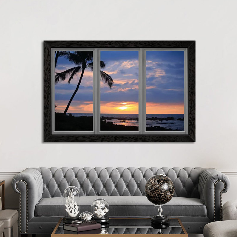 Beach Sunset Window View - Print on Canvas, Black Framed, 152.5 cm H x 101.5 cm W