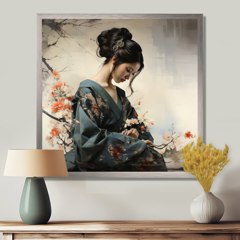 «Asian Art Geishas Grace», reproduction d'art sur toile asiatique, H 30 po x l 30 po x P 1 po, Toile tendue