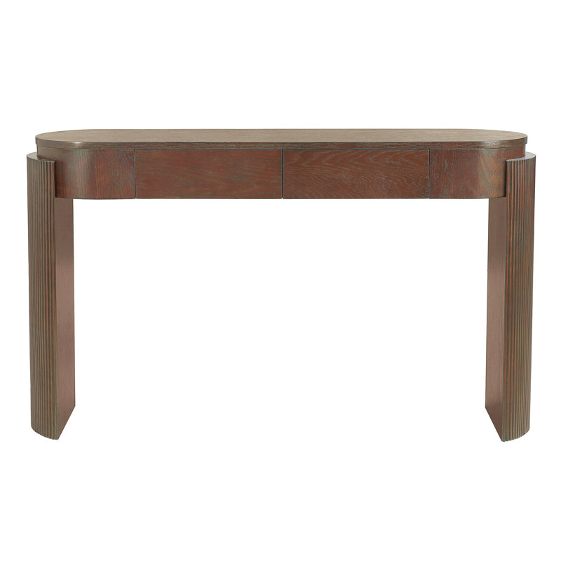 Entryway Table With Natural Wood Grain Finish, Console Table With Fluted Design, Oval Top And 2 Drawers, Espresso
