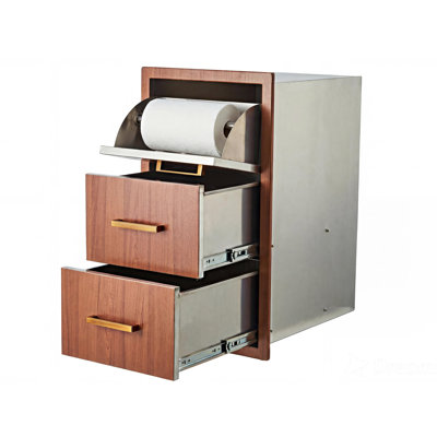 Armoire de bar encastrée en acier inoxydable 17 po x 30 po x 21 po avec rangement à 3 niveaux pour la cuisine et porte-papier essuie-tout intégré