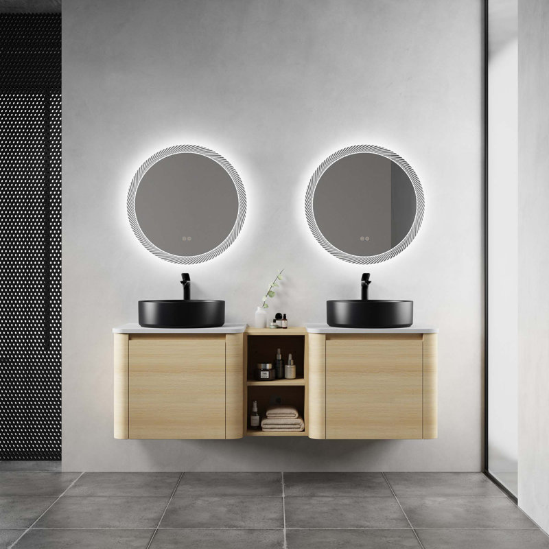 Meuble-lavabo mural 60 po avec lavabo d'art en céramique et 1 tablette de rangement, porte à fermeture en douceur, Noir