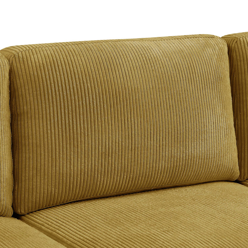 Canapé modulable 3 places avec méridienne, profondeur 149 cm, revêtement en velours côtelé jaune antique, largeur 246 cm, structure en bois massif, coussins garnis, hauteur 89 cm, poids 86 kg