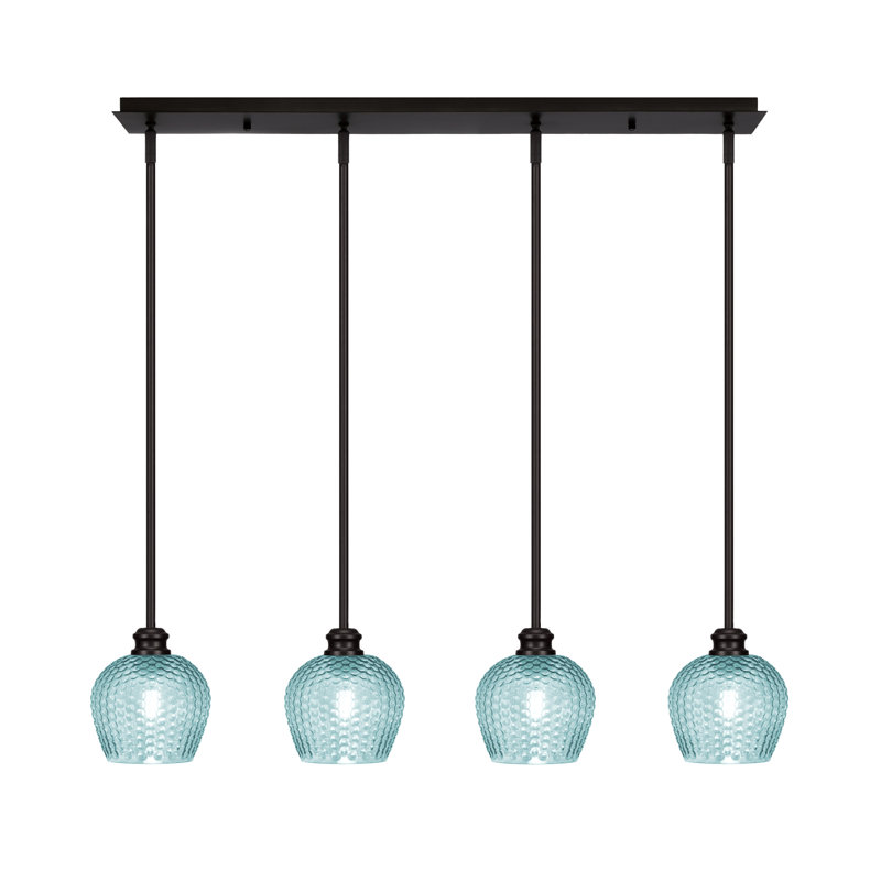 Edge 4 Light Linear Pendalier Shown With 6" Textured Glass, Espresso, Turquoise Textured