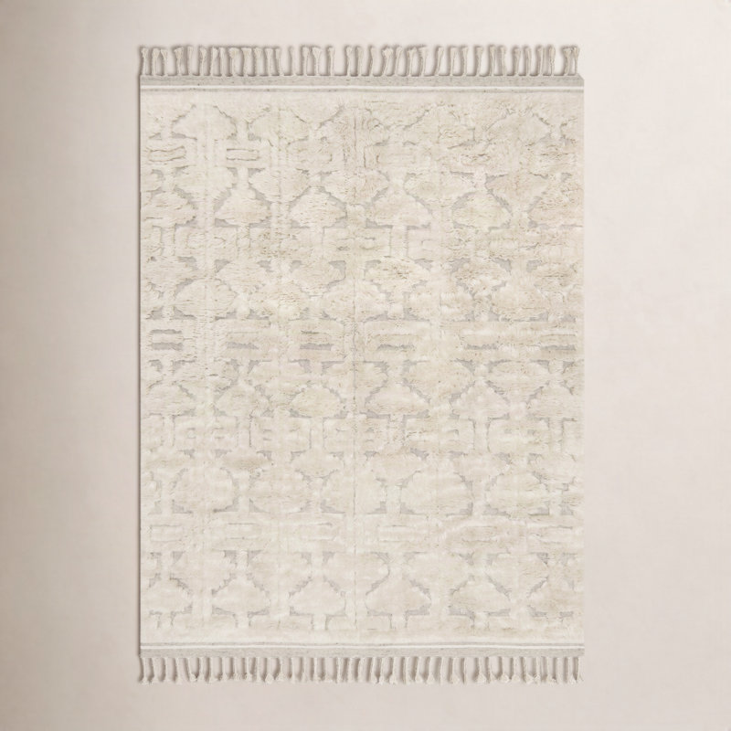 Tapis beige en laine noué à la main Michaela, Rectangle 7 pi 9 po x 9 pi 9 po