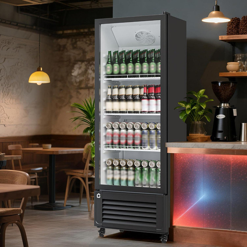 9,9 pieds cubes Réfrigérateur commercial à une porte en verre, vitrine sans givre avec refroidissement à 360 °