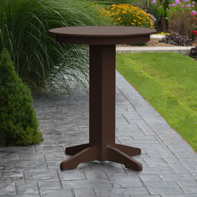 Nettie Round Outdoor Bar Table With Umbrella Hole , in. W in. D, Tudor Brown, 44" L x 44" W
