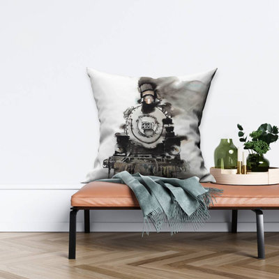 Vintage Train Poly Twill Throw | Vintage Transportation – Throw Pillow Cover Only, Double-Sided Print, Insert Not Included