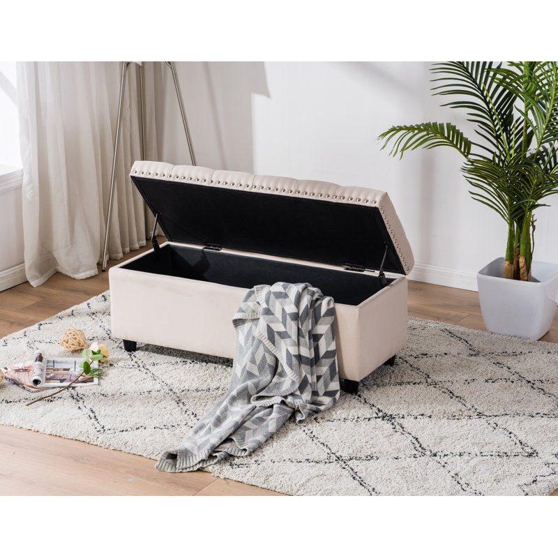 Banc de rangement à couvercle rabattable Ruthie, Crème