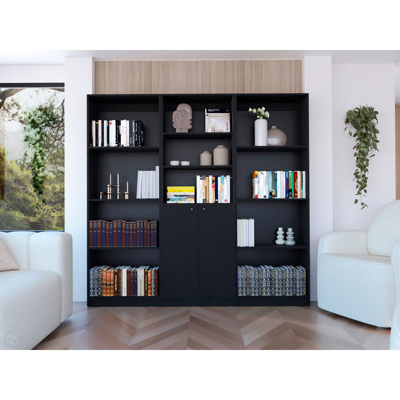 Ensemble de salon noir 3 pièces avec 3 bibliothèques