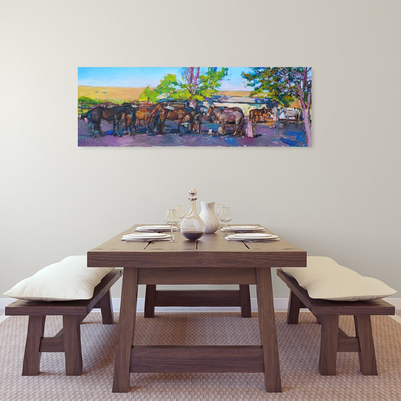 Chevaux à l'écurie, art contemporain abstrait, paysage de cheval, H 48 po x l 16 po