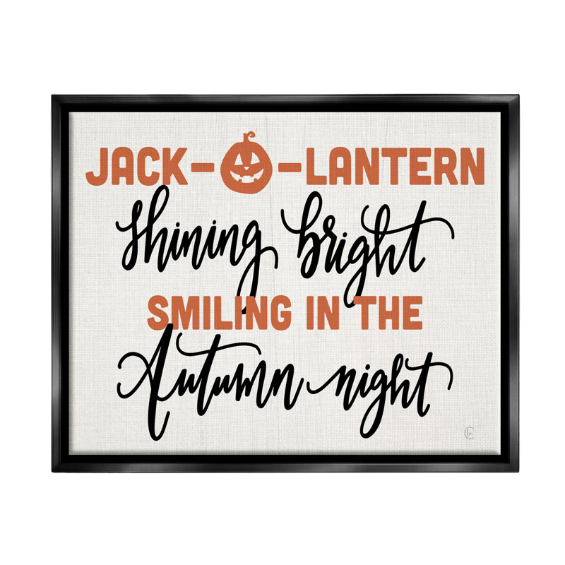 «Autumn Jack-o-Lantern», phrase encadrée sur bois, impression, Cadre flottant noir de jais, H 17 po x l 21 po x P 1,7 po