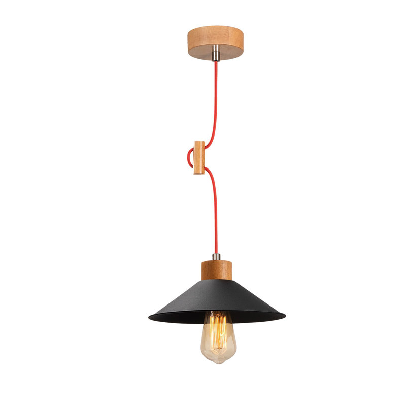 Luminaire suspendu conique à 1 lumière Hennessey, Bleu, Chêne / rouge