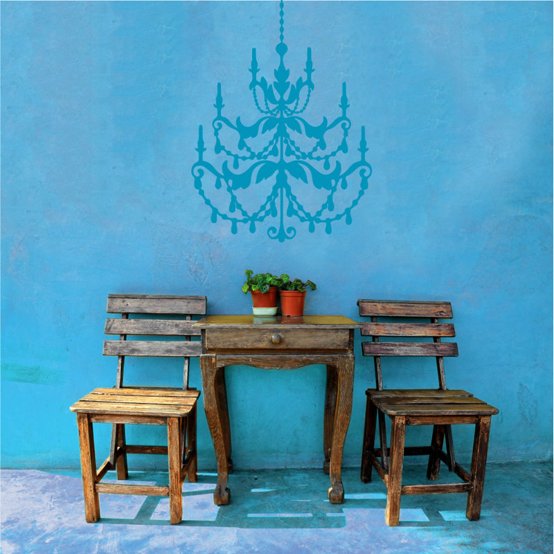 Décalcomanie murale lustre française, H 48 po x l 33 po x P 0,01 po, Bleu sarcelle