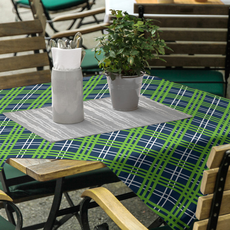 Nappe carrée en mélange de coton à carreaux, Bleu marine université / blanc / vert action