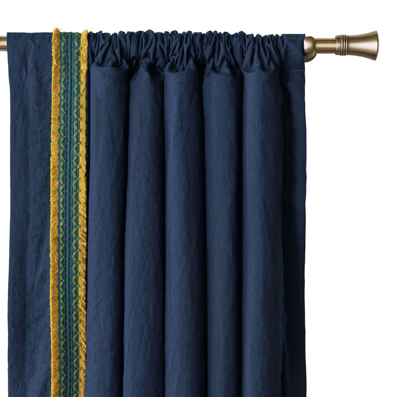 Fairuza 100% Linen Room Darkening Curtain Single Panel, 96" W x 120" L, Right