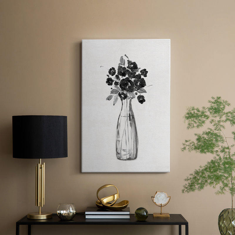 Noir et blanc sophistiqué floral II - galerie Cavas sur mesure, H 36 po x l 24 po
