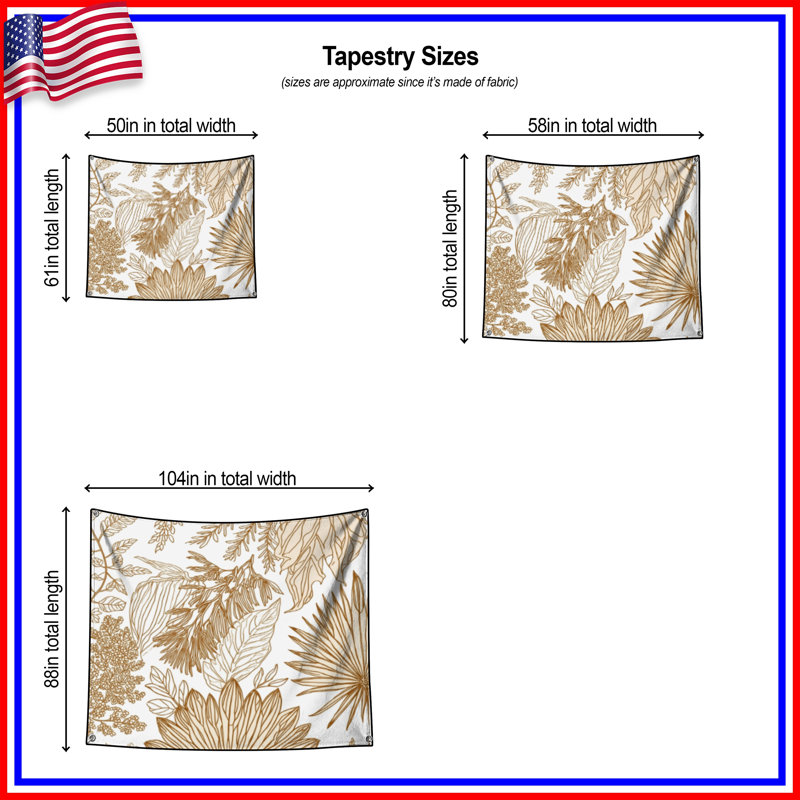 Tapisserie murale botanique Intricate Line - décoration murale feuillage, 68 po H x 80 po L avec 4 œillets