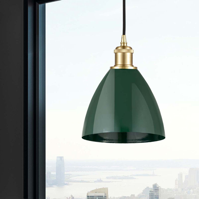 Luminaire suspendu conique 1 lumière, Vert, Or satiné