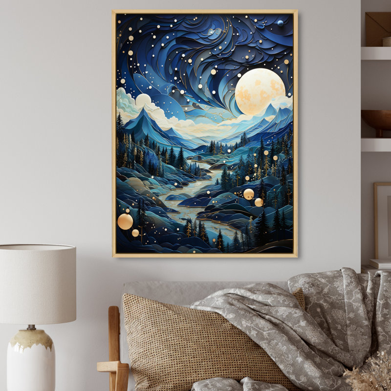 Aurore boréale «Misty Mountains II», reproduction sur toile, H 20 po x l 12 po x P 1 po, Cadre flottant brun