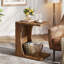Table de bout en bois massif avec base en C pour canapé, côté lit