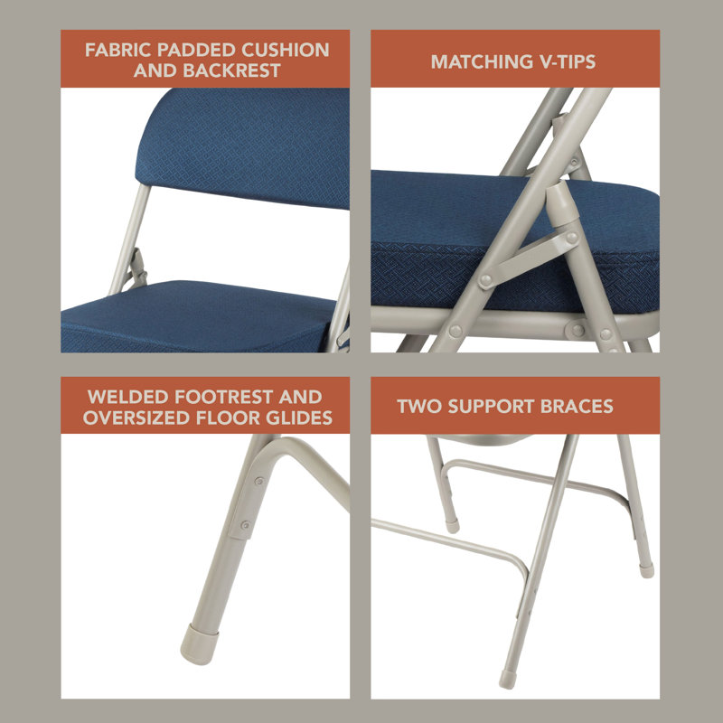 Bernadine Deluxe Fabric Padded Folding Chair, Blue/Gray