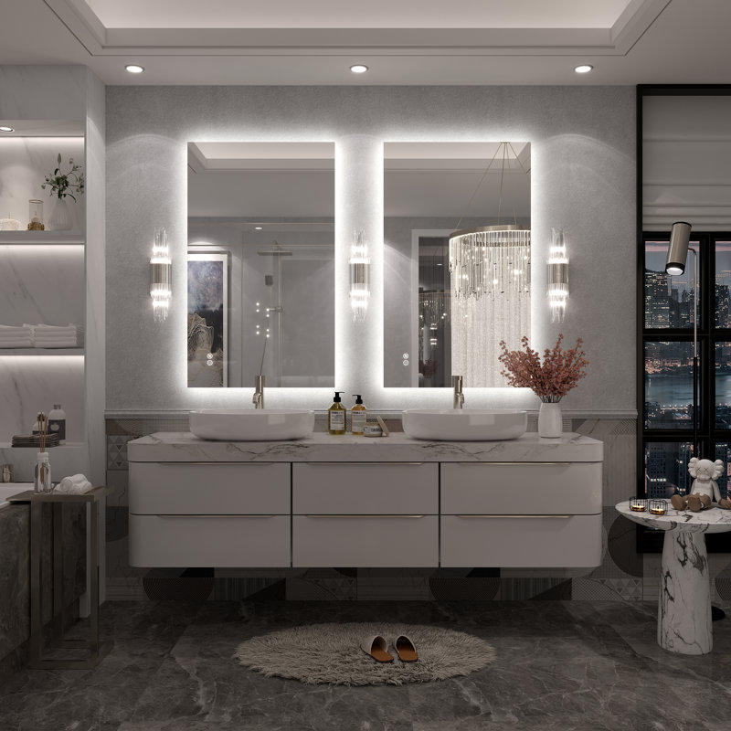 Molly Rectangle/Round/Oval LED Anti-Fog Tempered Glass Wall Bathroom Vanity Mirror - UL Certified, 40" x 30", Rectangle