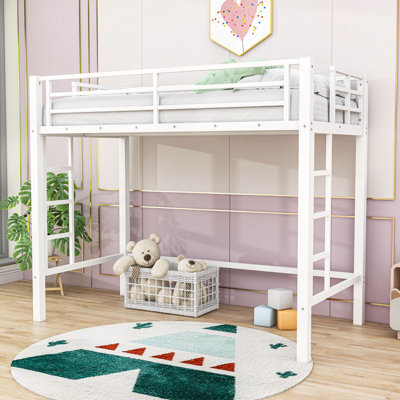 Classic Metal Loft Bed with Dual-Side Ladders