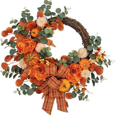 Couronne de pivoine avec citrouilles d'automne 16 po
