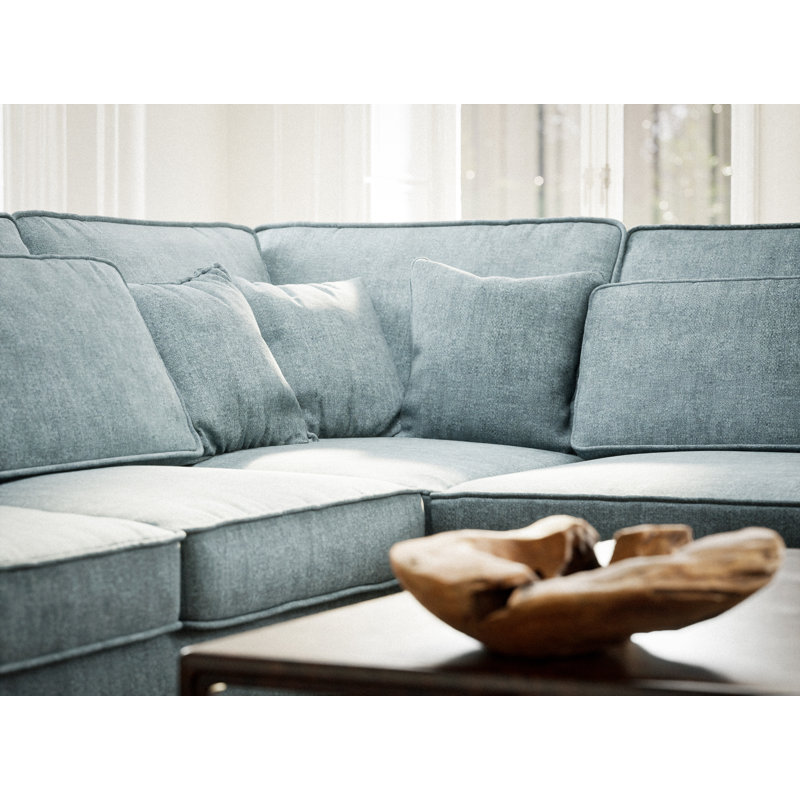 5 Seater Corner Sofa , Left Hand Facing, Bright Light Blue Polyester/Chenille