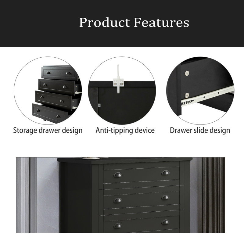 Commode à tiroirs avec armoire à tiroirs, buffet Buffet, comptoir de service de buffet, structure en bois massif, panneau de porte en plastique, poignée coquille rétro, applicable à la salle à manger, au salon, à la cuisine