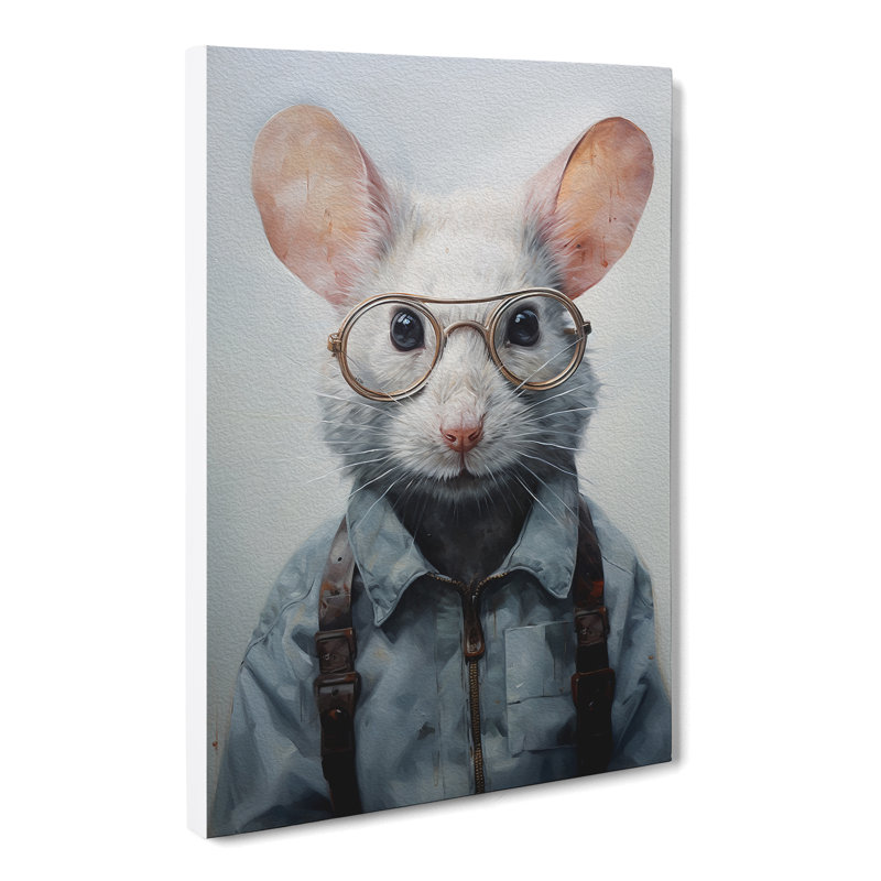 Mouse with Glasses Painting - Wrapped Canvas, 76cm H x 50cm W x 3cm D
