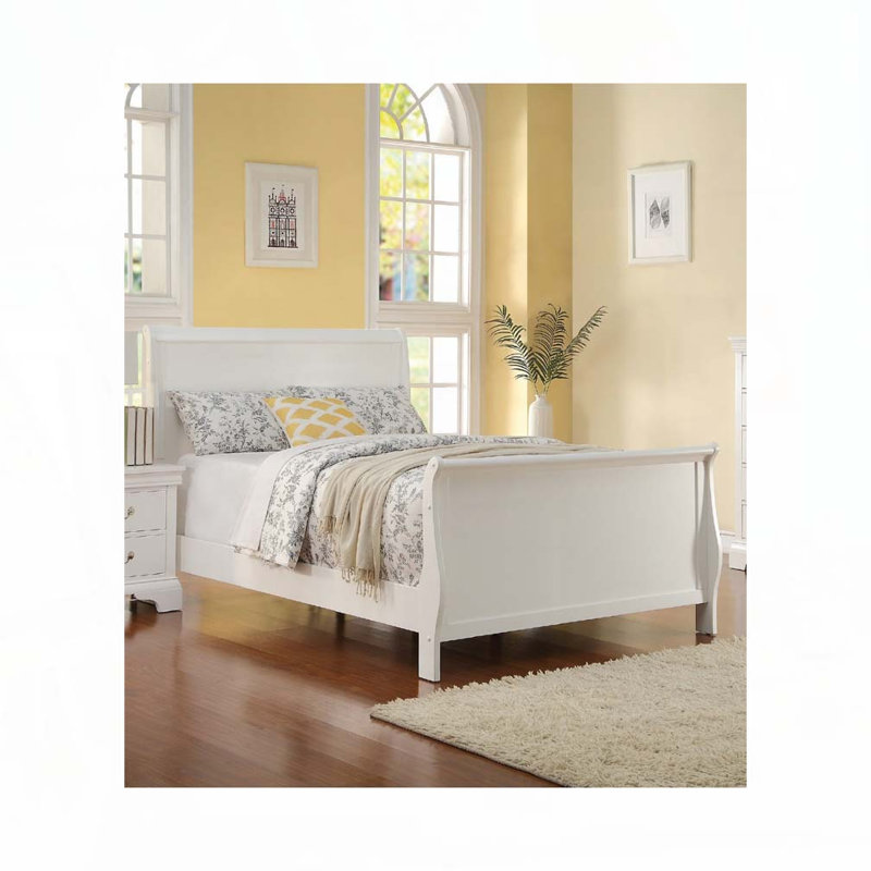 CurvedPanel Bed with Wood Headboard and Footboard, Twin, White