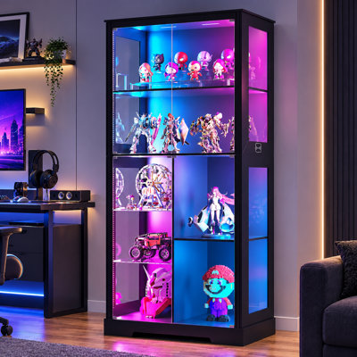 180cm Glass Display Cabinet with RGB LED Lights, Motion Sensor and Adjustable Shelves
