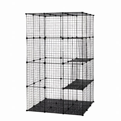 Cage pour chat à 3 niveaux, parc pour grand chenil avec 3 plateformes, 3 échelles rampes et 4 portes, noir