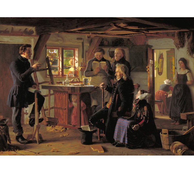 "Mormons visiting a country carpenter" par Christen Dalsgaard - Art mural sur toile tendue avec châssis, H 18 po x l 14 po