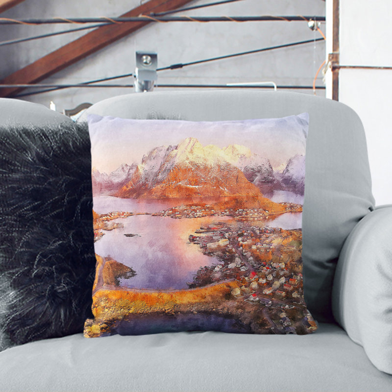 Reine in Norway Scatter Cushion Pillow, 40cm H x 40cm W x 15cm D, Stone