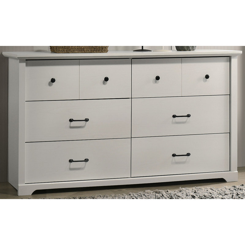 Commode blanche à 6 tiroirs avec poignées noires Elettra, Blanc